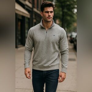 Vineyard Vines Gray Quarter Zip Pullover – Size M | 100% Pima Cotton